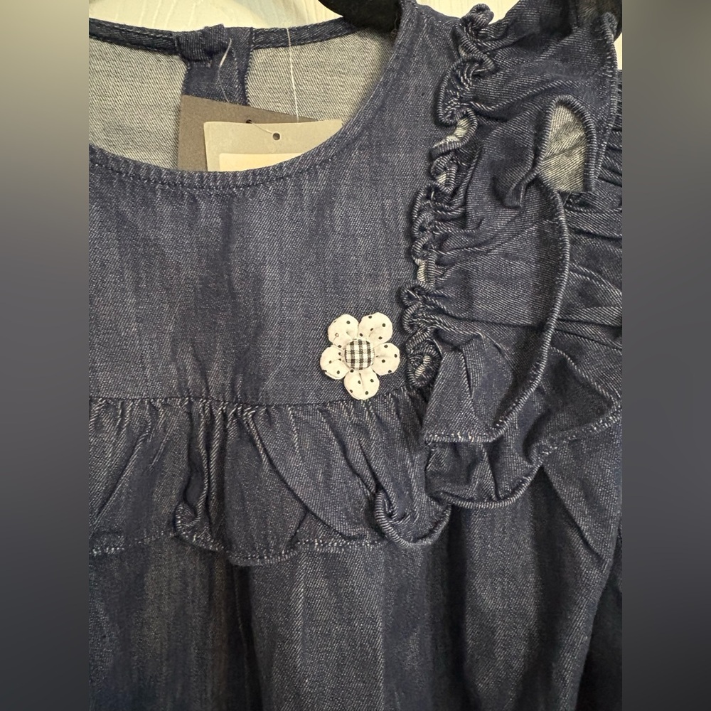 Imakokoni NWT Denim Ruffle Top T Shirt with flower Small - Picture 3 of 6